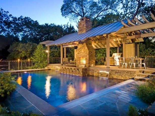 pool with outdoor kitchen